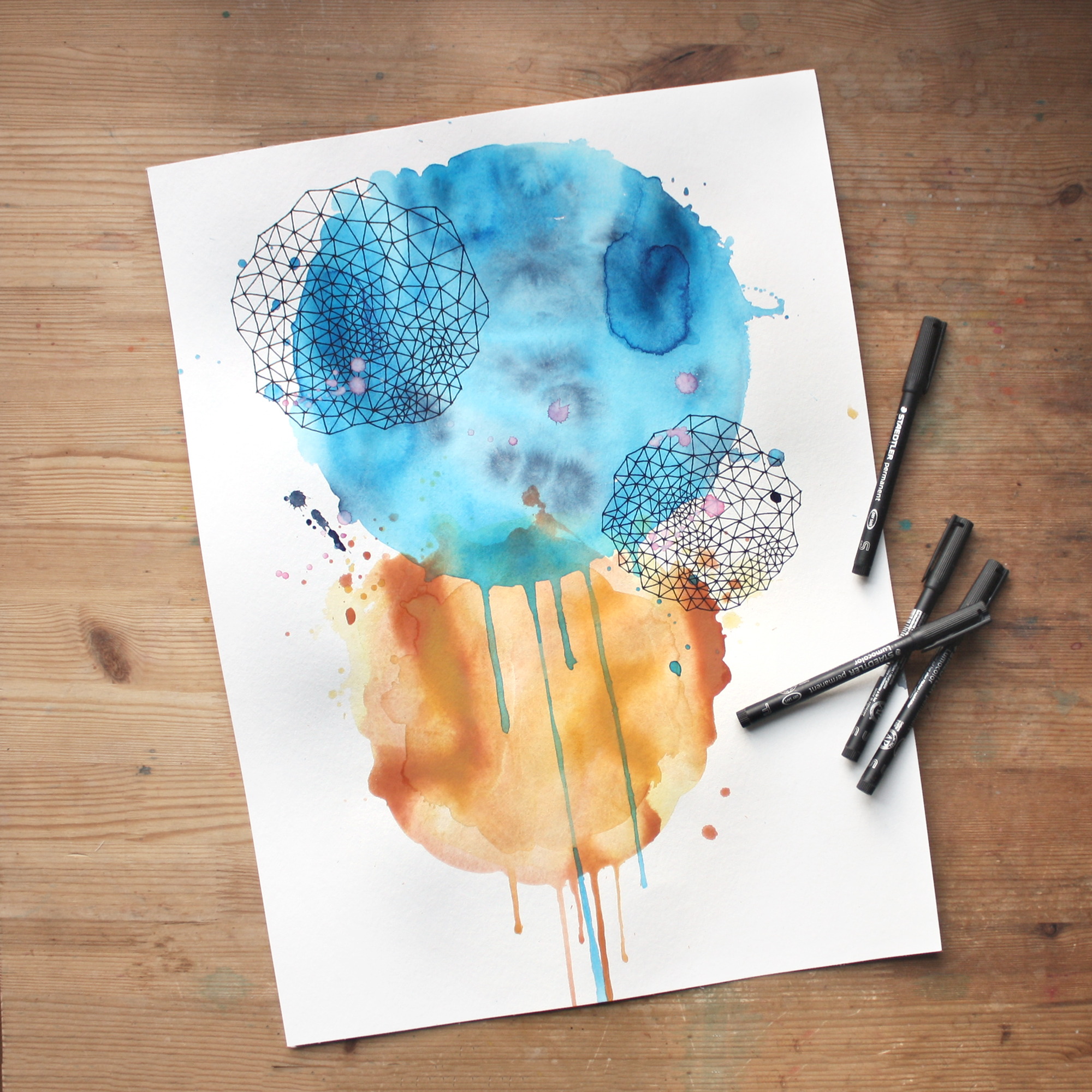 "Well How 'Bout That" by Amanda Michele Art / Abstract Watercolor Hand-drawn Painting in Yellow and Blue